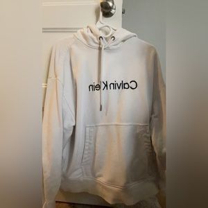 oversized white Calvin Klein sweatshirt hoodie, size S but runs large